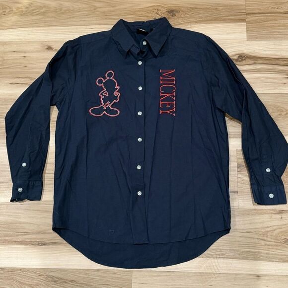 Disney Other - Disney Vintage 90s Mickey Blue Embroidered Button Up Shirt Men’s Medium